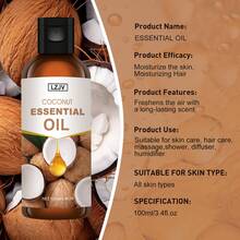 LZJV 100ml/3.4 Fl Oz, 30ml/1.0 Fl Oz Coconut Fragrance Essential Oil, Long-Lasting Aroma, Suitable For Body Care, Nourishing And Smoothing Skin. Applicable For Face, Hair, Skin And Body. Can Be Used With Aroma Diffuser/Aroma Stone For Home, Car And Outdoor Travel. - Coconut Essential Oil - View 4
