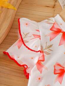 Bộ đồ 2 món cho bé gái, kiểu dáng thanh lịch, in hình bướm, cổ tròn và quần short, thích hợp cho mùa hè. - Đỏ - Xem 4