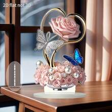 1pc Romantic Pink Rose & Butterfly Decorative Plaque, 2D Flat Home Decor, Elegant Art Desktop Display, Holiday Decoration Suitable For Office, Living Room And Kitchen - A - View 6