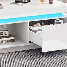 Coffee Table / Modern High-Gloss Coffee Table With LED Lighting / Elegant Table With Drawer And 50 Kg Load Capacity / With Storage Shelf For Living Room, 100x50x40.3 Cm - White2 - View 8