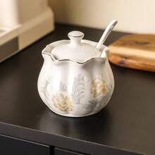 2 件套（1 个罐子 + 1 个勺子）陶瓷调味罐及罐架，适用于家居/客厅/餐厅/厨房的储物罐、食品储物容器、密封罐，可用于存放谷物、蜜饯、糖果、饼干、面包，也适合婚礼、派对、礼品、生日等场合。 - 彩色 - 查看 13