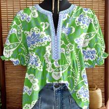 Vintage Bell Sleeve Blouse - Short Puff Shirt Top, Retro Casual Summer Dress To Face Blouse For Spring/Summer Outfits, Regular Fit Non-Stretch Elegant Smock (Matching For Any Of The Above Are All Acceptable) - [Nhiều màu] - Xem 4