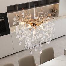 Modern Luxury K9 Crystal Tree Branch Chandelier, 18-49" Large Gold Linear Island Lighting, 7-14 Light Artisan Branching Pendant Light For Dining Room, Living Room, Foyer - Retro - View 10