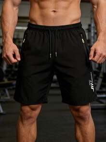 Men's Summer Casual Sports Shorts, Lightning Print, Adjustable Drawstring Waist, Suitable For Outdoor Activities, Cycling, Running And Daily Wear - Black - View 3