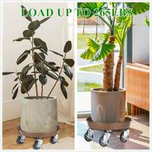 Paquete de 2 cestas para plantas con ruedas soporte para plantas rodantes de 13.3 pulgadas bandeja de metal resistente de 270 libras sin agujeros con ruedas grandes de metal con bloqueo de 360° - Bronce - Ver 3