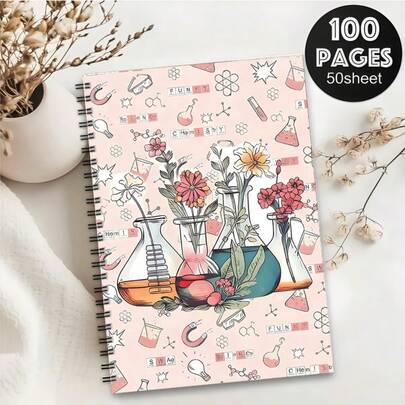 1pc A5 Spiral Bound Campus Style Planner Notebook, Watercolor Cartoon Illustrations, 100 Pages Diary, Ideal Gift For Couples And Families