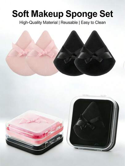 6件套化妆海绵套装，带旅行收纳盒，三角形海绵，适用于散粉、身体粉、定妆粉等，美妆工具（黑色+粉色），化妆品，价格实惠，房间装饰，梳妆台，旅行，卧室，化妆配件，化妆海绵，化妆海绵，化妆海绵，价格实惠，圣诞礼物，化妆品，化妆工具，特价优惠，礼物，女士礼物，圣诞礼物