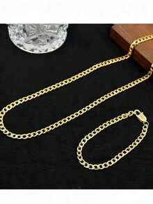 Bộ 2 dây chuyền thép không gỉ mạ titan tối giản, trang sức thép không gỉ mạ vàng 18K, phù hợp cho nam giới hoặc các cặp đôi. - Vàng - Xem 2