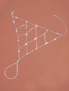 1pc Rhinestone Mesh Finger Chain, Fully Paved Fashionable Unique Design Elegant Bracelet For Summer - Silver - View 2