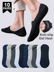 1/5/10 Pairs Plus Size Men's Non-Slip Silicone Heel Low Cut Invisible Boat Socks, Suitable For Daily Life Or Sports - Multicolor - View 1