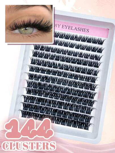 Bộ 144 sợi mi giả, nhiều độ dài (8-16mm), kiểu D-Curl, mi giả lông chồn chống thấm nước, thoải mái khi trang điểm hàng ngày hoặc dự tiệc, mi giả lẻ, mi giả, lông mi.