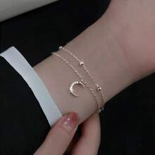 Vòng tay sao và trăng hai lớp mạ chân không sang trọng - Không gây dị ứng, mạ vàng trắng đính đá Cubic Zirconia - Món quà tinh tế hoàn hảo dành cho phái nữ vào Ngày Valentine, Giáng sinh hoặc Ngày của Mẹ. - Ngôi sao - Xem 7
