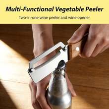 2 Pack 2 In 1 Multi Functional Vegetable Peeler With Bottle Opener And Wooden Handle Stainless Steel Blade Kitchen Tool For Sugar Cane Potato Fruit Pineapple Pumpkin Papaya Carrot Veggie Peeler. - 卡其色 - 查看 7