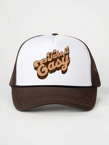 1 chiếc mũ lưới có dây rút in chữ "TAKE IT EASY", khóa cài điều chỉnh, không co giãn, thiết kế đồ họa. - Mũ bóng chày - Xem 26