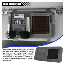 Organizador de visera para coche soporte para tarjetas de piel soporte multifuncional para documentos con clip de lentes de sol organizador universal para el interior del coche para licencia de - Grande Gris - Ver 5