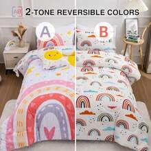 A Nice Night Bedding - Juego de ropa de cama de 6 piezas con diseño de arcoíris de dibujos animados con estampado de sol para niños y niñas blanco matrimonial - Blancoarco iris - Ver 2