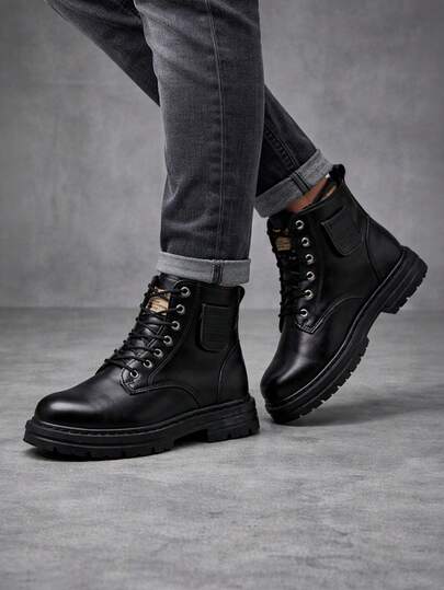 Shendy Vendy Botas planas a media pantorrilla de color sólido para hombre, antideslizantes y resistentes al desgaste, suaves y cómodas cierre con cremallera  Ojales  ANUDADO    Vacaciones