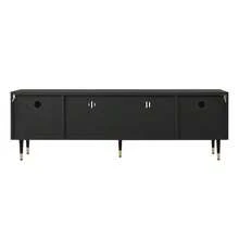 TV-Schrank, TV-Möbel mit Gitterstruktur, versteckten Griffen, Golddekor. Wohnzimmermöbel. Zwei Turen aus Massivholz - nero - Visualizzare 6