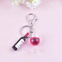 6个3D立体酒瓶和酒杯亚克力钥匙扣，女士珠宝配饰 - A - 查看 3