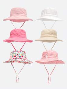 1pc Kids' Sun Protection Hat With Wind Cord, Minimalist Solid Color Or Cartoon Print Design, Lightweight Breathable Bucket Hat, Suitable For Beach And Daily Outings - 1PC - Girl - View 1