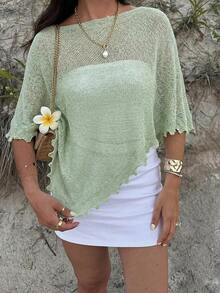 Áo dệt kim tối giản, thanh lịch, gợi cảm phong cách Mori Girl dành cho nữ, thích hợp cho mùa Xuân/Hè. - màu xanh lá - Xem 3