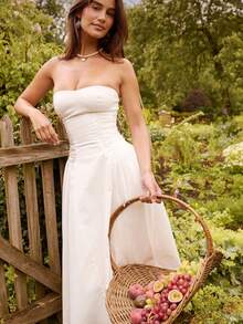 Robe d'été élégante pour femmes SUNSTORY, couleur unie, avec fermeture éclair, volants et empiècement en maille. Convient pour les invités de mariage, les cérémonies de remise des diplômes, les galas, les fêtes, les vacances, les rendez-vous, les anniversaires - Blanc - Voir 5
