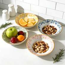 4 pièces Set de Plats en Céramique, Assiettes à Apéritif Colorées de 5,6 pouces avec Motifs Floraux, Vaisselle Polyvalente pour Repas à la Maison, Pot-au-Feu, BBQ, Pique-Nique, Pause Thé, Sauce à Tremper, Fruits Secs, Collations, Salade, Noix - Multicolore - Voir 6