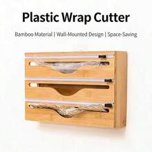 1 hộp đựng màng bọc thực phẩm bằng tre kích thước 33.2*14*7cm, hộp đựng giấy bạc và màng bọc thực phẩm, dao cắt màng bọc thực phẩm 2 ngăn, hình chữ nhật tự nhiên để cắt màng bọc thực phẩm và giấy bạc, thích hợp cho nhà bếp - Mùa tựu trường - Màu Khaki - Xem 6