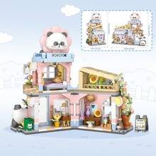 Set de construcción de la tienda de la casa del panda de vista de la calle, juguetes de bloques de construcción de panda lindos, mini bloques de construcción, tienda de construcción de panda abierta, juguetes creativos de regalo para cumpleaños, Halloween, Navidad, 800+ piezas - Multicolor - Ver 9