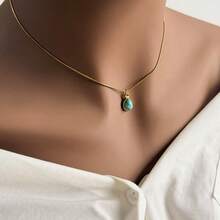 1pc Minimalist Versatile Asymmetrical 3D Malachite Turquoise Necklace, 18K Gold Plated Stainless Steel Choker, Suitable For Women's Daily And Party Wear - Yellow Gold - View 18