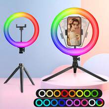 1pc Professional 10-Inch RGB Ring Light Set - Adjustable 38 Colors, Equipped With Sturdy Tripod And Phone Holder, Color Modes, Suitable For Selfie Ring Light, Video, Selfie, Makeup Applications And Other Scenes. Perfect For Photography, Video Recording, Live Streaming And Video Conferencing. - A - View 2