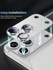 Luxury Solid Color 1pc 17 Pro Max 9H Tempered Glass Camera Lens Protector Premium Adhesive Design For Phone Case, Perfect Fit, Scratch/Fingerprint/Dust Proof, Fully Protective, High Transparency Lens Cover Maintains Original Photo Quality, Mother's Day Gift, Birthday Gift - Silver - View 7
