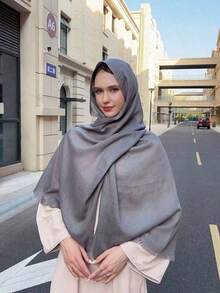 1pc New Simple Fashion Classic Versatile Soft Skin-Friendly Sunscreen Shawl, Suitable For Daily Wear, ATassel Rectangular Women Scarf, Hijab,Mother's Day - 黑色 - 查看 5
