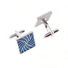2PcsVintage Cufflinks Men French Cuff Shirt Square Pattern Enamel Business Suit Wedding Groom Bridal Casual Dress Cuff Links Men's Jewelry Luxury Gifts - Blue - View 9