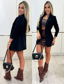 Women's Blazer Maxi Coat, Long Tailored Formal Elegant - 黑色 - 查看 2