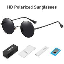 Small Round Polarized Sunglasses For Men Women Metal Retro Hippie Circle Sun Glasses Driving Festival Cosplay UV400 - 黑色/灰色 - 查看 5