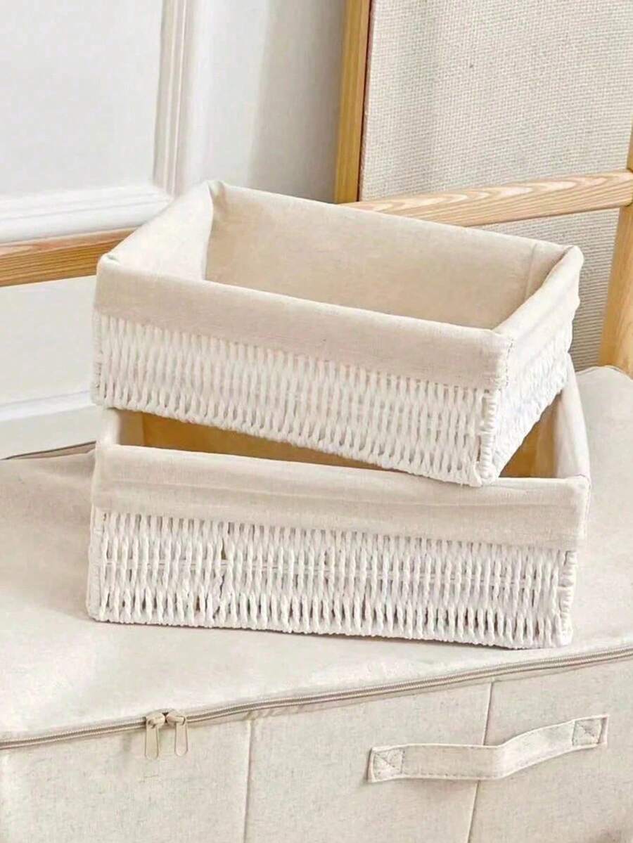 Bộ 3 hộp đựng đồ để bàn/1 hộp, dùng để đựng đồ trang điểm, chìa khóa, đồ ăn nhẹ, giỏ mây đan thủ công cho phòng khách, phòng ngủ, văn phòng, trang trí nhà cửa, quà tặng Halloween & Giáng sinh. - trắng - Xem 1