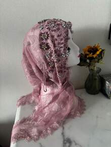 1 pezzo Scialle in pizzo di poliestere di alta qualità, con doppio strato, fatto a mano, adatto per matrimoni e tutte le stagioni - nero - Visualizzare 9