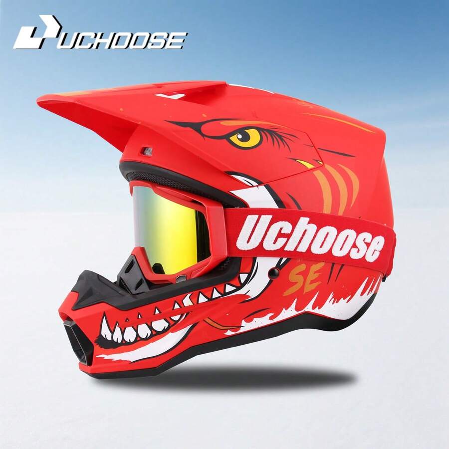 906型摩托车越野头盔，全封闭式电动车头盔，牵引全盔，山地速降头盔，四季通用 - 白色 - 查看 1