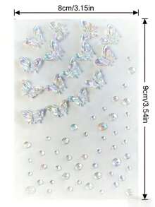 1 Set de Pegatinas de Joyería con Diamantes, Pegatinas de Mariposa 3D + Pegatinas de Cristal Plano para Maquillaje de Ojos, Joyería Facial, Decoración de Rhinestone, Look de Concierto, Gemas Faciales - Multicolor - Ver 7