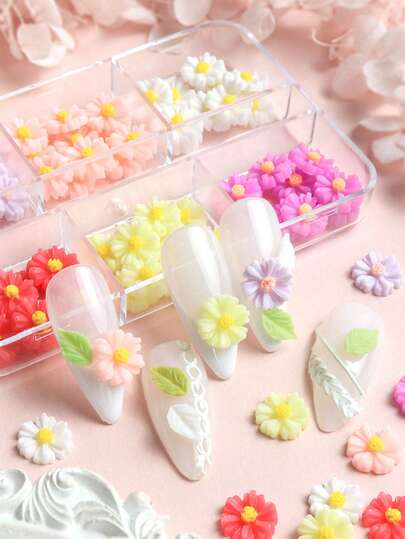 1 Hộp Hoa Cúc 3D Dễ Thương Trang Trí Móng Tay, Màu Sắc Xuân/Hè Rực Rỡ, Phong Cách Kawaii, Lãng Mạn Tối Giản Y2K, Thích Hợp Cho Việc Tự Làm Móng Tay Tại Tiệm Làm Móng. Phụ Kiện Làm Móng Nghệ Thuật