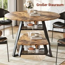Runder Esstisch 120x120x75 cm, Runder Küchentisch Runder Tisch Holz mit Stauraum, Kompakter Küchentisch Holz für 4/6 Personen, für Wohnzimmer und Esszimmer, braun - Braun - Übersicht 3