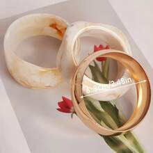 GNIT 3pcs/1pc Exaggerated Asymmetrical Resin Semi-Transparent Bracelet Set For Women, Versatile - Timi + Twisted Rice + Golden Wide Round - View 5