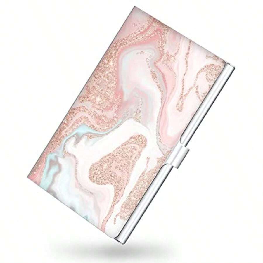 Funda para tarjetas de visita impresión en color para hombre y mujer organizador de tarjetas de visita de metal ultrafino portafolios de bolsillo para llevar de mano arenas movedizas - Arena movediza rosa - Ver 1