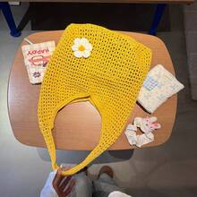 大容量钩编单肩手提包 - 轻便多功能针织涤纶手提包，米色、浅蓝色、棕色、黑色可选，适合旅行、海滩、度假和日常使用，大容量手提包，沙滩包 - 芥末黃 - 查看 14