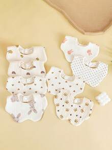 6-Layer Muslin Flower Bib, Baby Burp Cloth, Newborn Drool Bib, Anti-Spit Up Bib - Multicolor - View 1