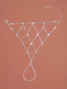 1pc Rhinestone Mesh Finger Chain, Fully Paved Fashionable Unique Design Elegant Bracelet For Summer - Silver - View 4