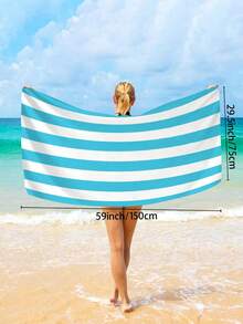 1pc Simple Striped Beach Towel, Extra Large Microfiber Quick Dry Water Absorbent Beach Towel, Anti-Sand Beach Blanket, Suitable For Travel, Swimming Pool, Yoga, Gym, Beach, Holiday Essentials (Single-Sided Printed), Beach Accessories, Pool Float - Large Beach Towels, Microfiber Beach Towel, Round Beach Towel, Striped Beach Towel, Good For The Beach, Dries Fast, Soft Beach Towel, Summer Essential, Cute Beach Towel, Cruise Essentials, Pool Essentials, Vacation Essentials, Camping Essentials, Beach Essentials, Beach Accessories For Women, Beach Towels Oversized - Xanh nhạt - Xem 9