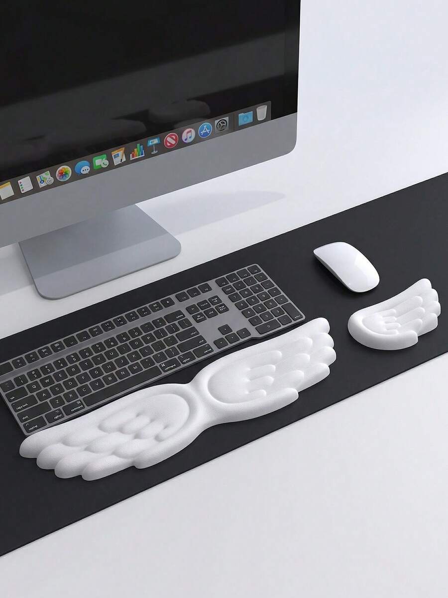 1 Memory Foam Leather Wrist Rest, Keyboard Wrist Guard, Mouse Wrist Guard, Gradually Thickened, Ergonomic, With Wrist Rest, Computer Mouse Pad, Pain Relief, Keyboard Wrist Rest, With Coaster, Anti Slip PU Base - View 1