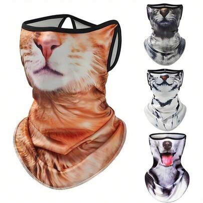 2pcs Animal Print Sun Protection Face Mask Neck Gaiter, Cat & Dog Pattern Breathable Dust-Proof Bandana For Outdoor Cycling